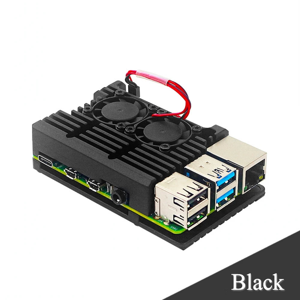 For Raspberry Pi 4 Model B Aluminum Case Dual Fan Metal Shell with Two Fan Heat Sinks Passive Cooling for Raspberry Pi 4B