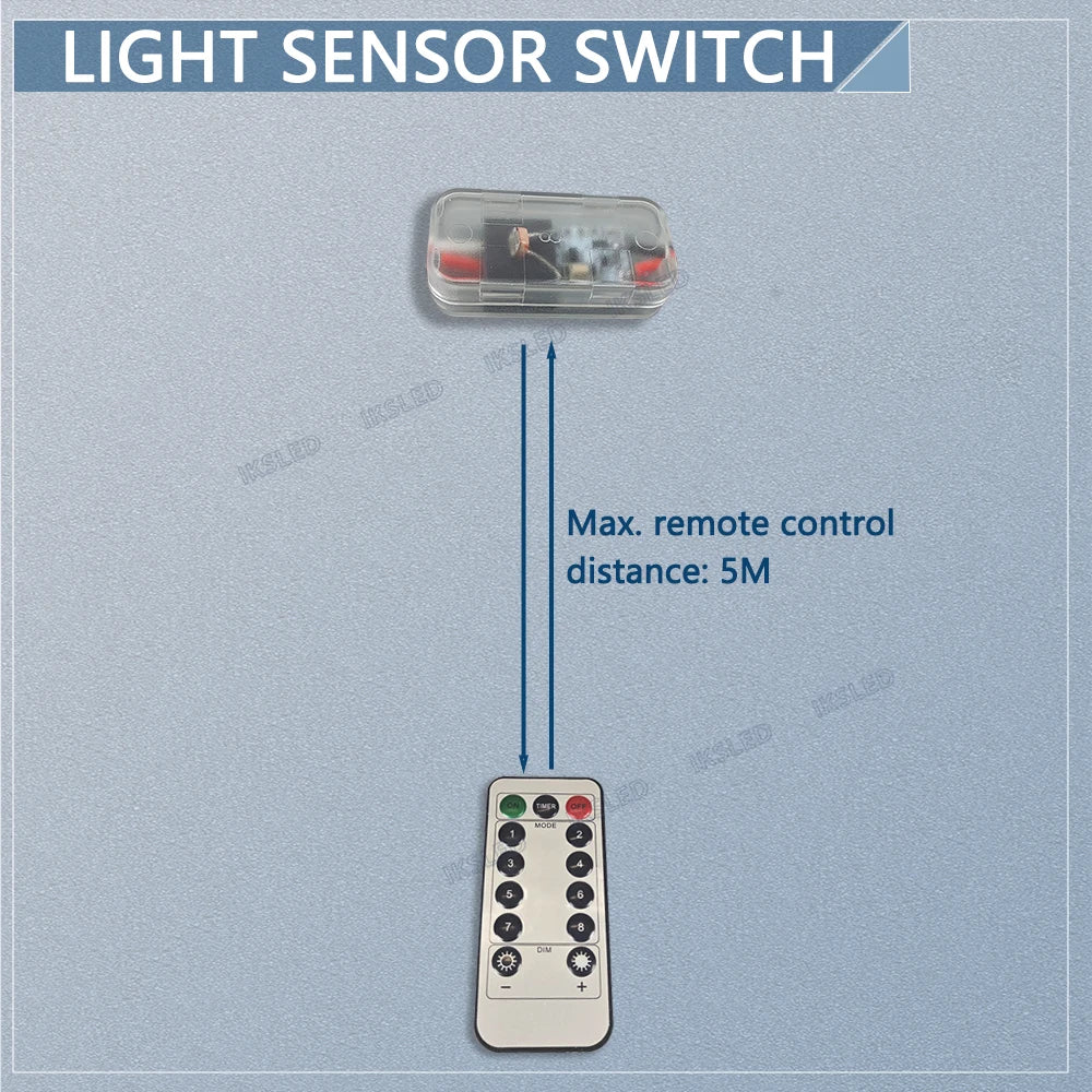 Light Sensor Switch Auto on Off Photocell Street Light Switch 5A Photo Control Photoswitch Sensor with Remote Control 3.7V-24VDC