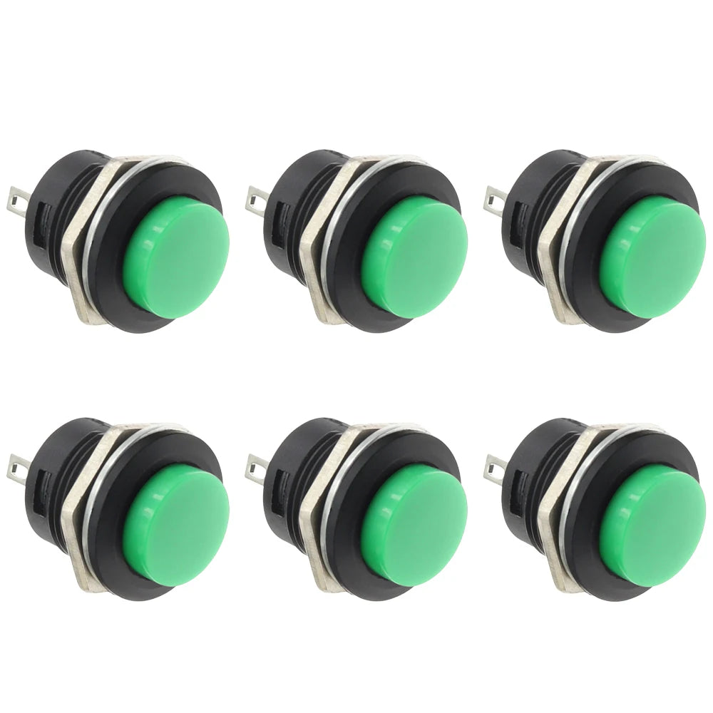 6Pcs R13-507 Momentary Push Button 2 Pin Self-Resetting Mini No Lock Round SPST 1NO Switch 3A 250V AC/6A 125V AC Button Assorted