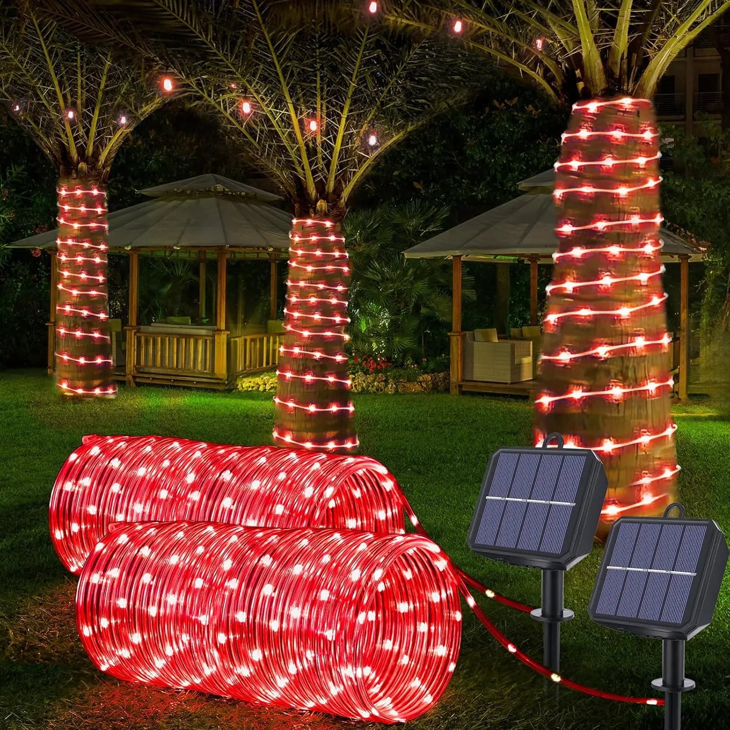 1pack Solar Rope Lights Solar LED Light Path Outdoor Garden Solar String Lights Waterproof Outdoor Lighting Strips 8 Light Modes
