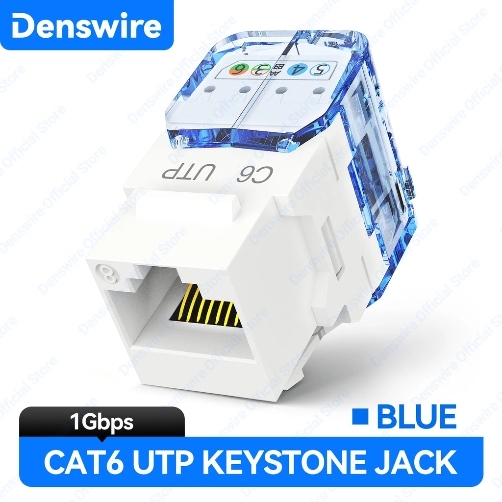Denswire CAT6/CAT6A UTP RJ45 Keystone Jack Unshielded Ethernet Network Module Keystone Coupler 50μ Gold Contacts Dustproof Cover