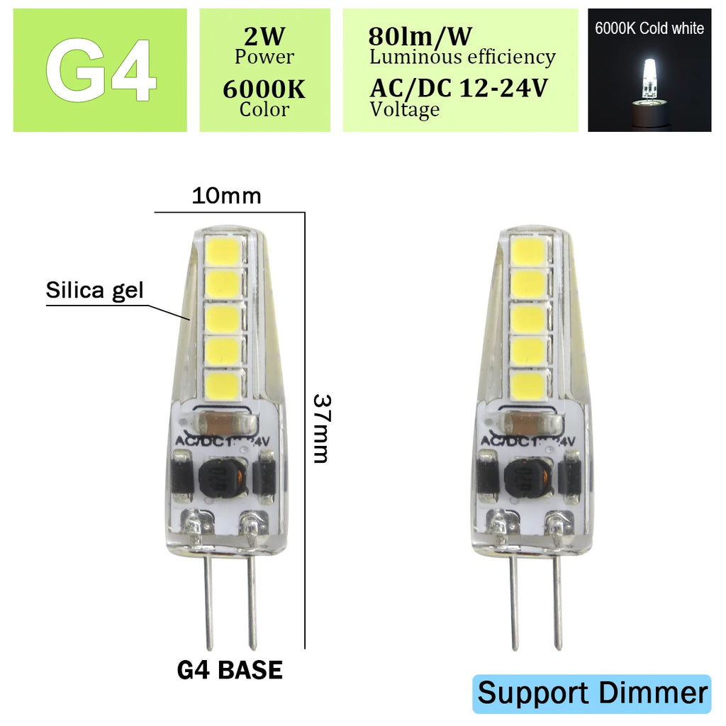 2pcs Mini G4 12V 24V LED Lamp Dimmable Light 3W COB Bulb AC DC 12V Lampada COB 360 Beam Lampada G4 COB Lights Replace Halogen
