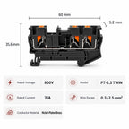 10PCS PT2.5-TW DIN Rail Terminal Block Twin 3-Conductor Feed Through Push In Spring Connector 2.5mm2 NS35 Electrical Wiring