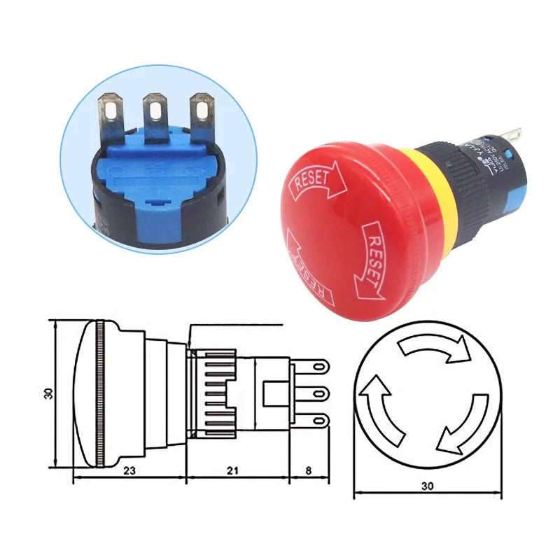 5/20PCS 16mm Mounting Holes Latching Emergency Stop Push Button Switch Bia/Small Head YJ-LA16-11ZS-A Mushroom Stop E-Stop Switch