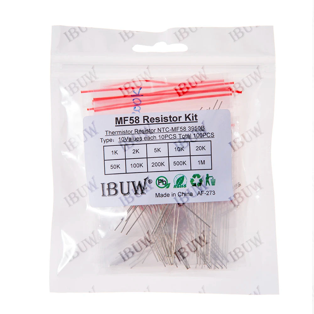 100PCS 10Values MF58 NTC Thermistor Kit 1K-1M 3950B Circuit Thermal Control kit &  for Temperature Sensing