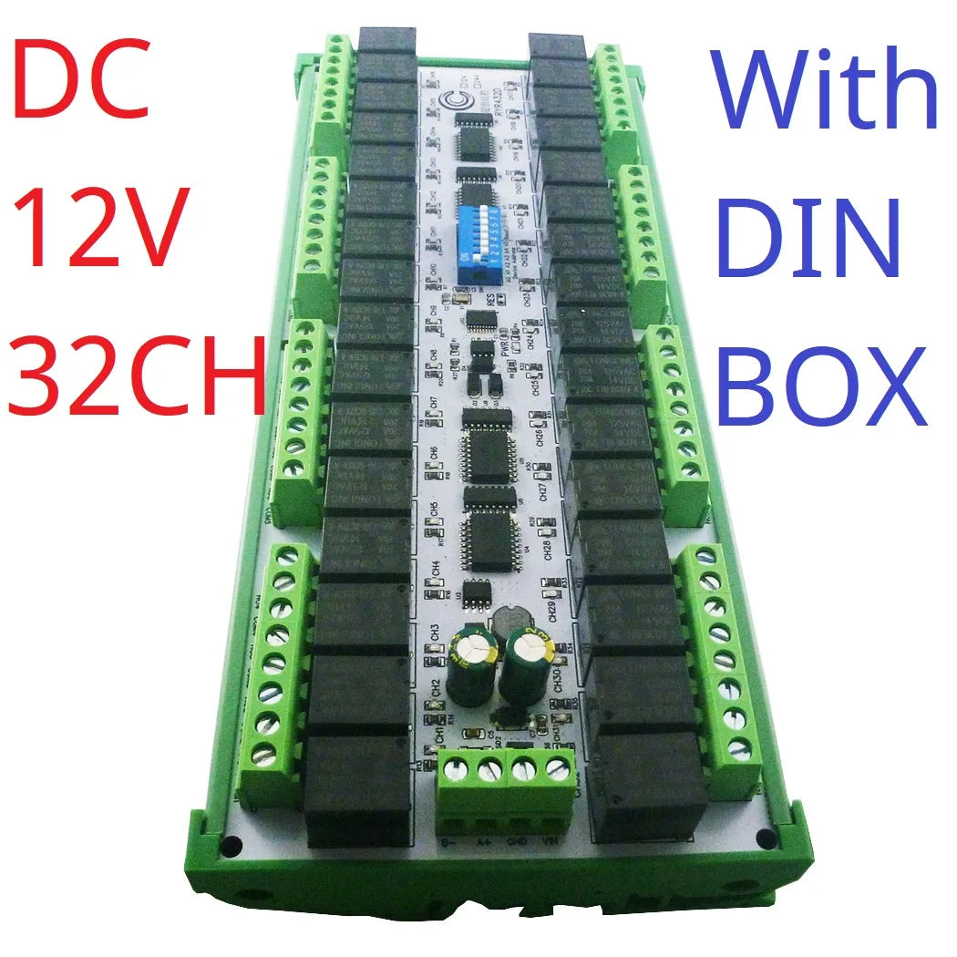 4-32CH 10A 20A DC 12V 24V RS485 Bus Relay Module DIP Setup Parameters Modbus RTU Serial Port UART Switch Board HMI PLC