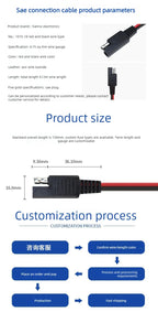 5PCS SAE Single-ended Cable Power Extension Connector Plug Cable Solar Panel Battery Adapter Quick Connect