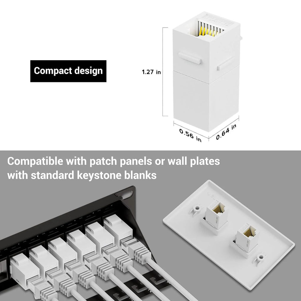 ZoeRax RJ45 CAT6 Keystone Coupler Female to Female Insert Coupler, UTP CAT6 Keystone Inline Coupler White