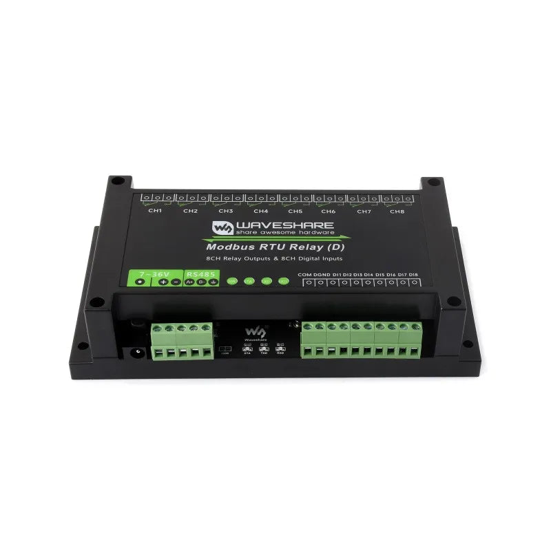 Waveshare Modbus RTU Relay (D),With Digital Input and RS485 Interface, Multi Isolation Protection Circuits, 7~36V Power Supply