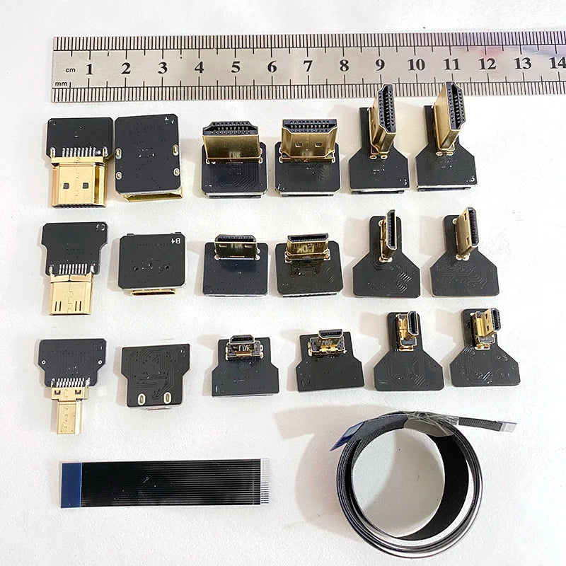 1PCS Ribbon FPV HDMI-Compatible Connector Flexible Flat Cable Raspberry Pi 4 Micro HDMI to HDMI/Mini HDMI Female 90 Degree FFC