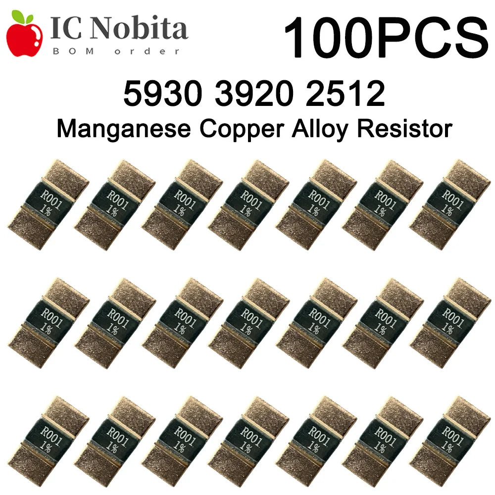 100PCS 5930 3920 2512 1% SMD Alloy Resistor Chip Current Sense Shunt Resistors Manganese Copper Sampling Resistor 1mR 0.5mR
