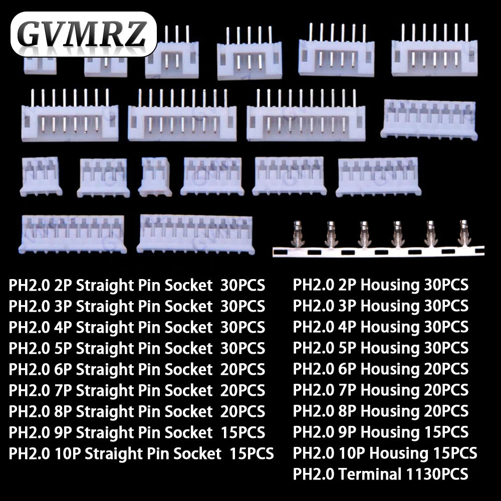 1550PCS 2P-10P JST PH 2.0mm pitch 2P 3P 4P 5P 6P 7P 8P 9P 10P housing straight pin base connector terminal block kit box