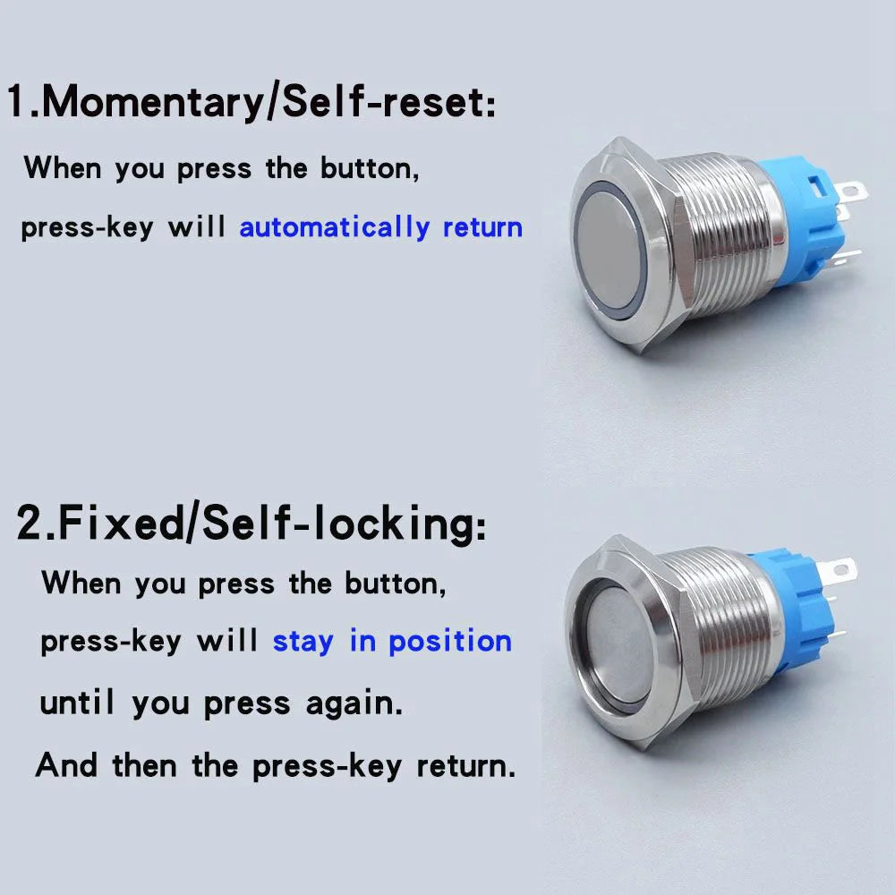 40pcs 22mm Push Button Switch Latching Momentary Metal PC Power LED Light On Off with Wire Waterproof 12v 3v 5v 6v 24v 220v Red