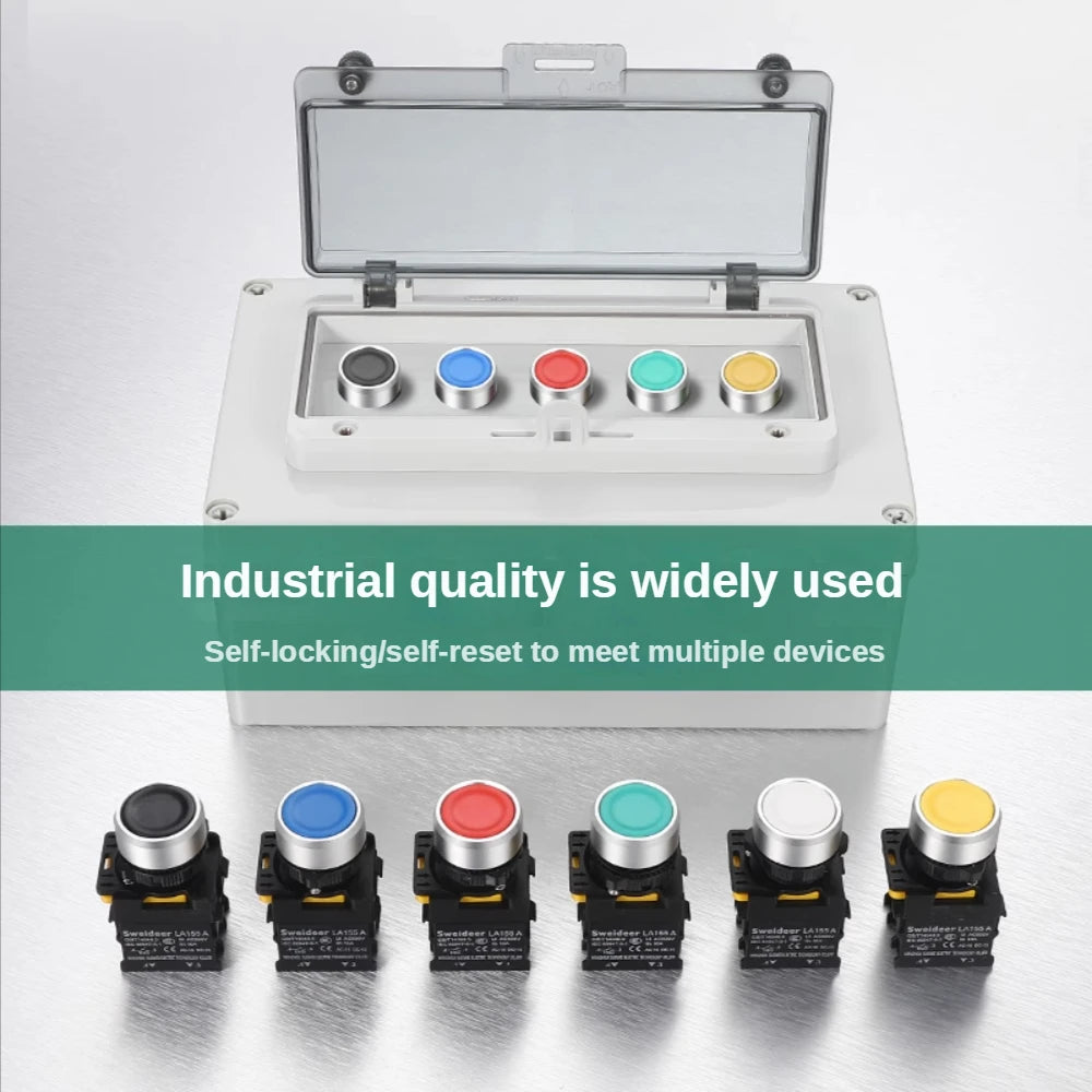 Waterproof Button Switch Momentary Self Reset Self Locking Flat Round Head 22mm Power Push Button Switch 10A 1NO 1NC Red Green