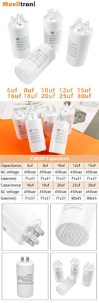 CBB60 Capacitor 450VAC Double Insert 50/60hz Electric Replacement Start Run Capacitor For Air Compressor Water Pump Motor