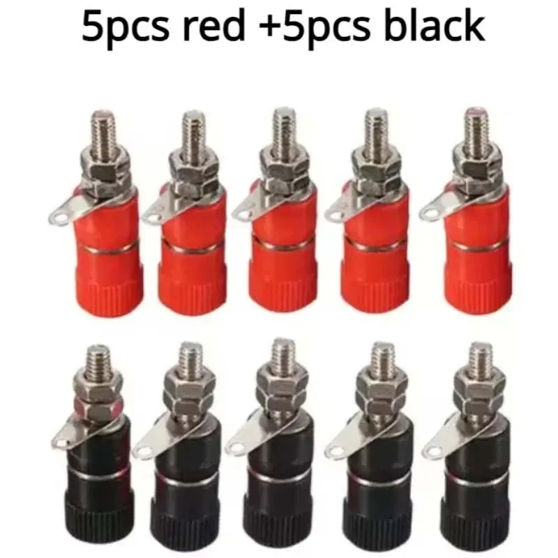 10pcs 4mm Red&Black Banana Socket Professional Binding Post Nut Banana Plug Jack Connector Nickel Plated For 4mm Banana Plug