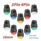 5/20/100PCS Self Reset/Self-locking 16MM Momentary Push Button Switch 4Color LED Lighting 2Pin 4Pin R16-503/AD R16-503/BD