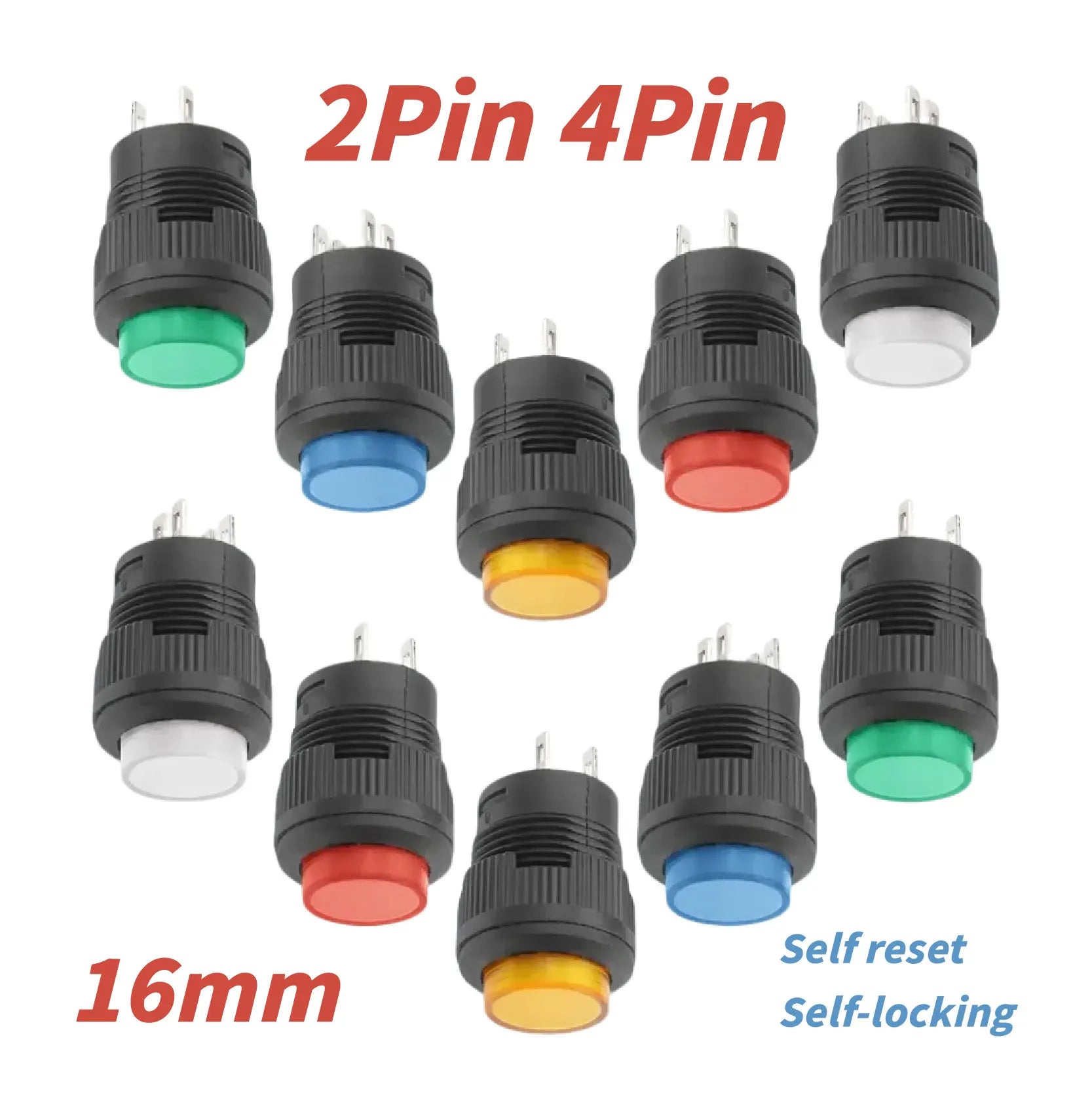 5/20/100PCS Self Reset/Self-locking 16MM Momentary Push Button Switch 4Color LED Lighting 2Pin 4Pin R16-503/AD R16-503/BD