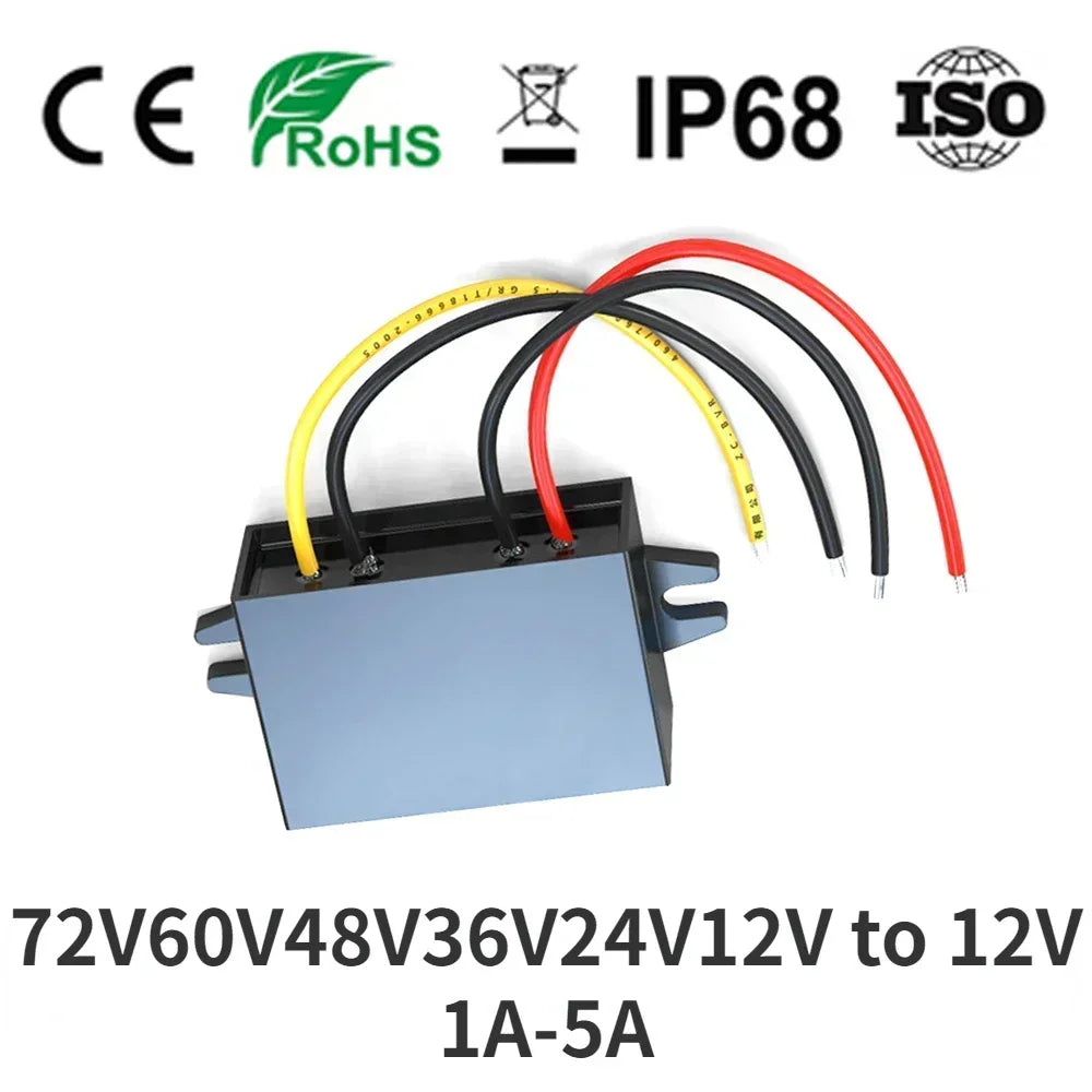 12V 60V 48V 36V 24V to 12V 1A-5A Step-down 60V-12V Buck Truck Boat Car Power Supply Voltage Regulator Transformer DC Converter