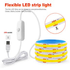 DC 5V COB LED Strip Light With USB 2PIN Wire DC Plug 8MM 320LED High Density Flexible Tape 3000K 4000K 6000K Warm Natural White