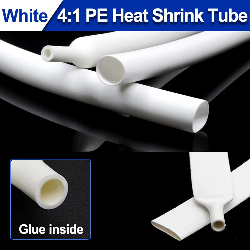 White 4:1 Heat Shrink Tube With Glue Diameter 4/6/8~20mm Dual Wall Thermoretractile Tube ﻿Cable Shrink Wrap Sleeving 1~50 meters