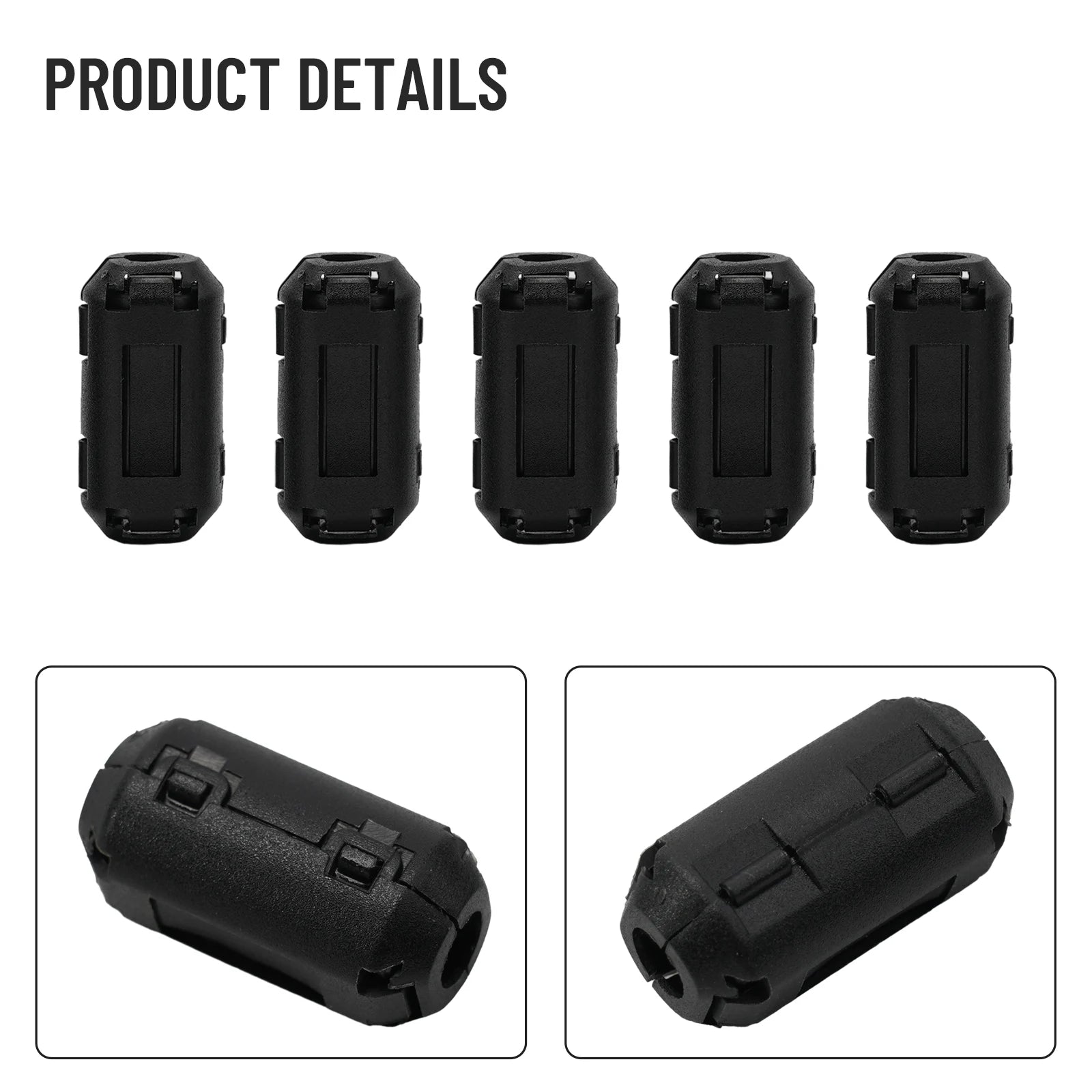 5PCS Toroidal Core  Ferrite Bead Clip Choke  RFI Noise Filter Clip  Noise Suppressor  Filter Ring Wiring Cable  Clamp