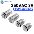 6pcs 12mm Push Button Switch Latching Momentary Self reset Waterproof Mini Electric Power Button Switch On Off 2pin 1NO 3A/250V