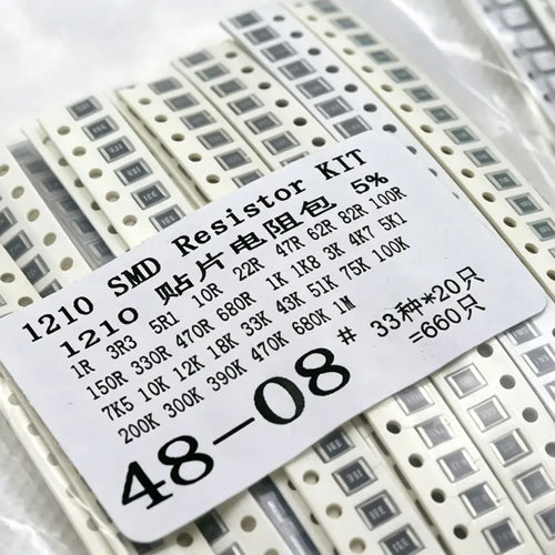 0201 0402 0603 0805 1206 1210 2512 Resistor Kit  33 ValuesX20=660PCS Pack Sample Kit Assorted 1K 10 150R 330 470 1.8 3 4.7k 5.1k