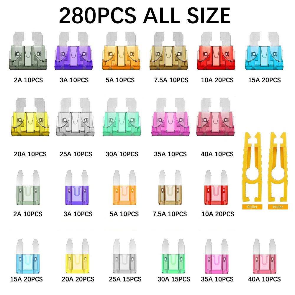 142PCS/240PCS/280PCS/341PCS Multi-Specification Car Fuse Set for Automotive Electricians And Electrical Use