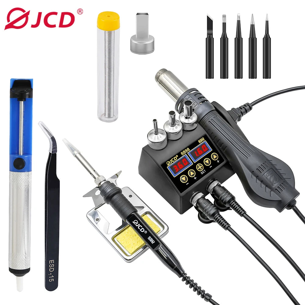 JCD 2 in 1 750W Soldering Station LCD Digital Display Rework Welding Station for Cell-phone BGA SMD IC Repair Solder Tools 8898