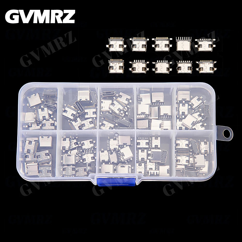 100Pcs Type C USB Charging Jack Welding Connectors USB-C Socket For Mobile Phone PCB DIY Repair Kits