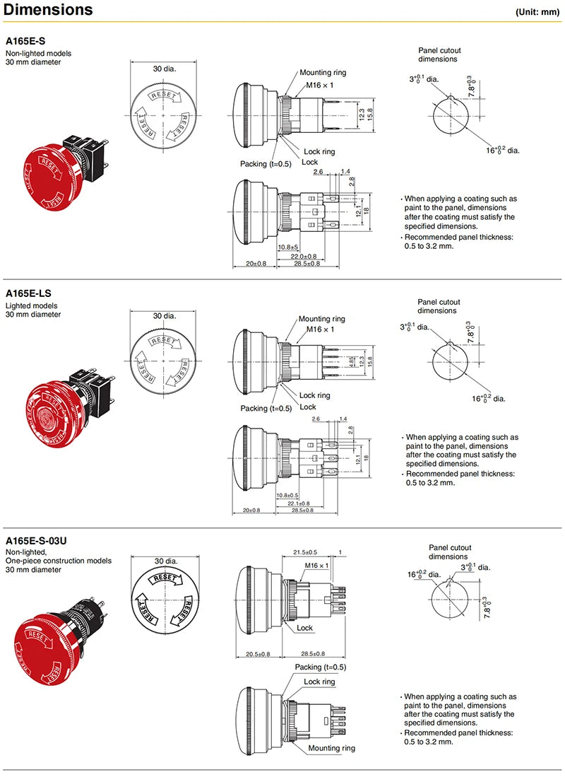 Authentic New Omron A165E-S-01 A165E-S-02 A165E-S-03U Emergency Stop Switch Sensor Pushbutton Switch Non-lighted