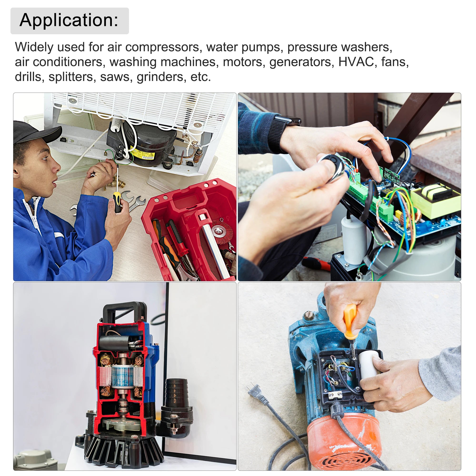 1Pcs CBB60 Run Capacitor 30-50uF 250V AC 2Wire 50/60Hz Cylinder with Terminal M8 Fixing Stud for Air Compressor Water Pump Motor