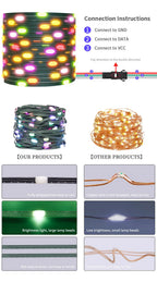 WS2812B RGB LED StringTransparent Green Black Wire Addressable  Wedding Garland Decoration Christmas Lights USB Controller DC5V