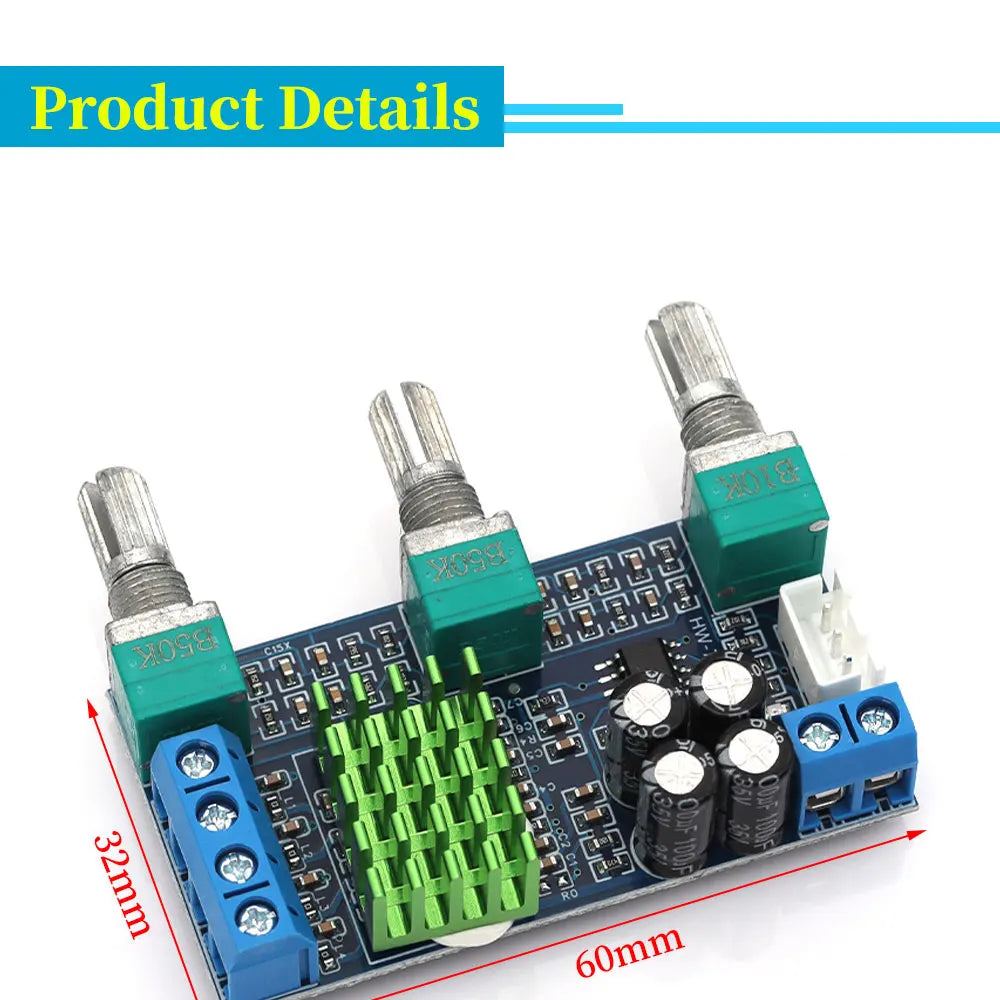 Liludin DC 12V 24V 80W X 2 Dual Channel Digital Audio TPA3116D2 Treble Bass Regulating Preset Pre Amplifier Board Module XH-M567