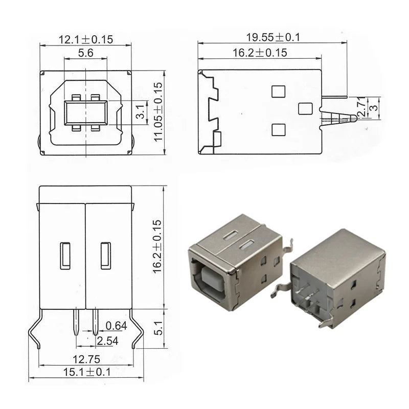 10Pcs USB Type B Female Socket Printer Data Interface Connector Repair Jack Port Right Angle 4Pin PCB DIP USB B Soldering Adapte