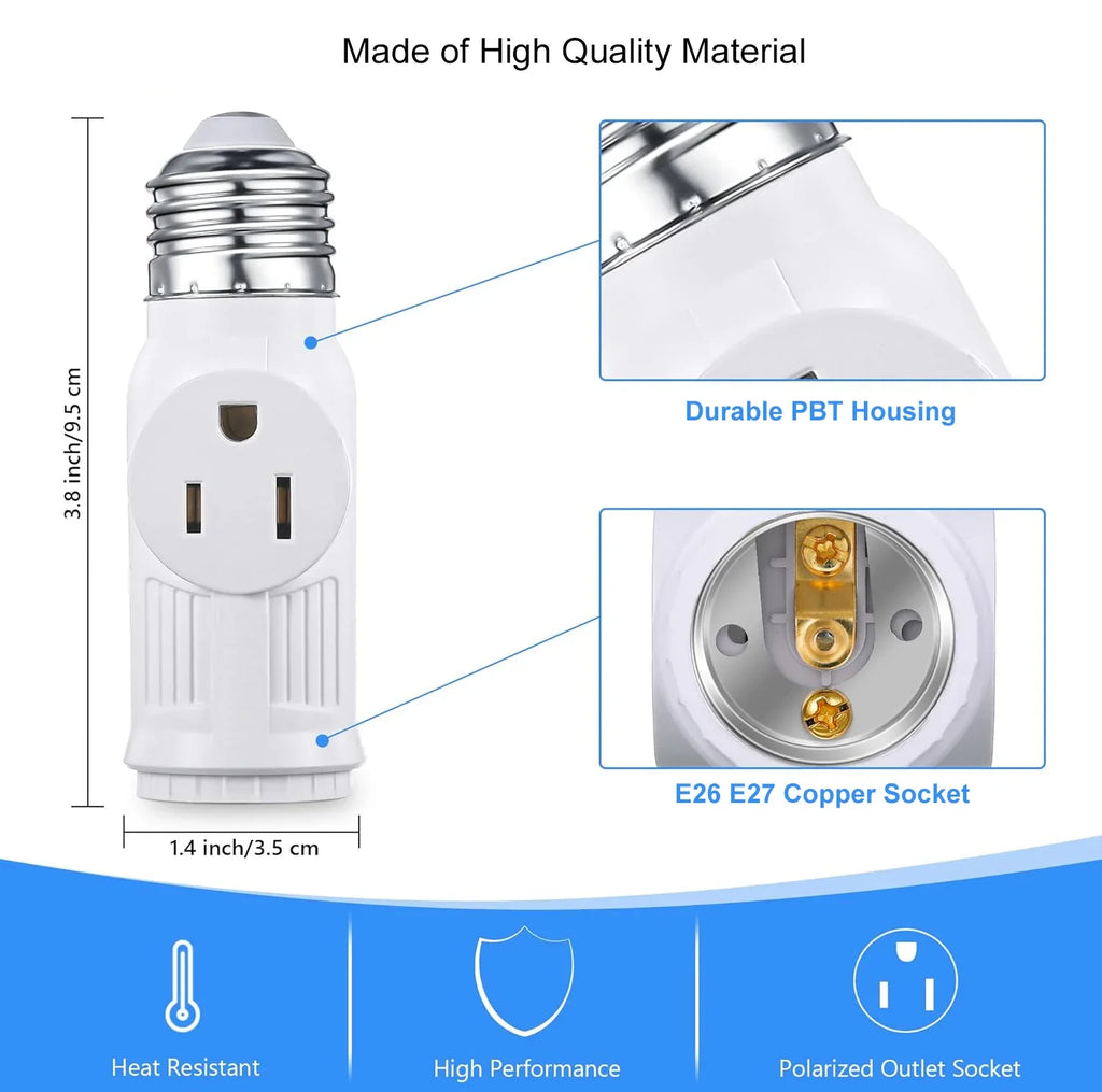 E26 E27 LED Bulb Base to US 2/3Prong Splitter Convert Polary Light Socket Switch AC Plug Garage Porch CCTV Camera Outlet Adapter