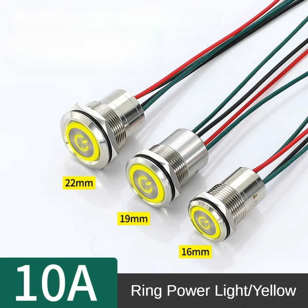 16/19/22mm IP67 Waterproof Metal Push Button Switch 10A High Current LED Light Momentary Latching Outdoor Power Switch Red Green