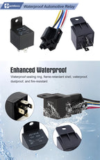 12V 40A 5 Pin Waterproof Automotive Relay with Socket Wire Harness for Car Truck Boat Marine ATV