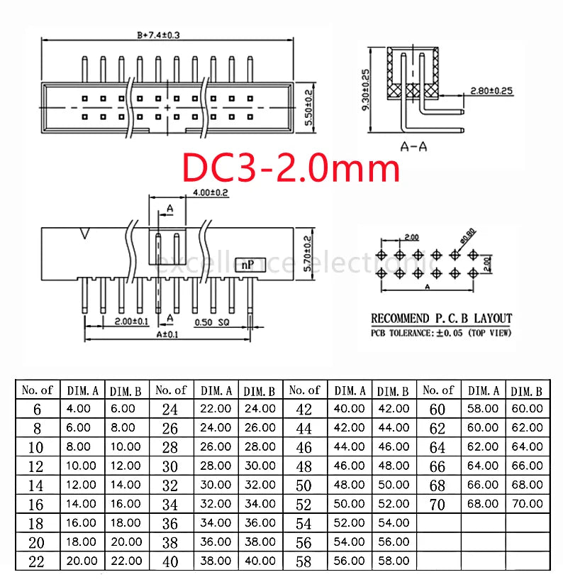 5Pcs DC3 Dual Row Male Connector PCB Header 1.27mm 2.0mm 2.54mm Pitch, Straight/RA/SMT Pin Header for Electronics(6-40 Pins)