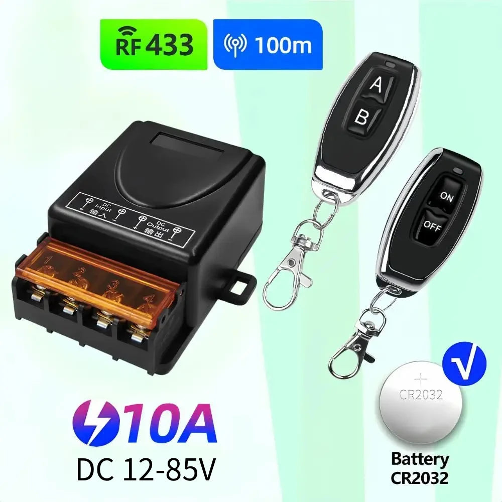 433Mhz Wireless Remote Control Switch 30A DC 12V 24V 36V 85V High Power RF Relay Receiver for Pumps Light Lamp LED 100m Range
