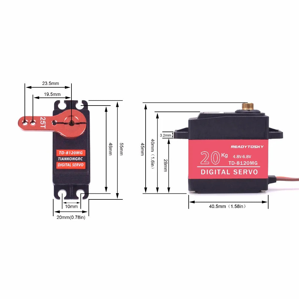TD-8120MG 20KG Digital Servo Waterproof Metal Gear 180/270/360° High Torque for RC Car Remote Control Model Vehicle