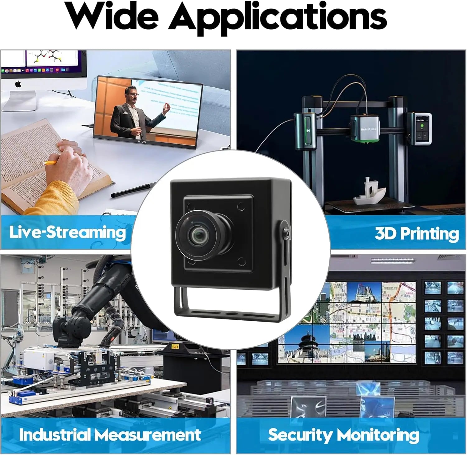 ELP 16MP USB Camera 120 Degree Wide Angle USB Camera IMX298 Sensor Streaming Webcam Plug & Play for Machine Vision