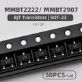 50PCS SOT-23 SMD Transistor MMBT2222 MMBT2907 Marking 1P 2F NPN PNP BJT Triode Switching Transistors Array Assortment Kit