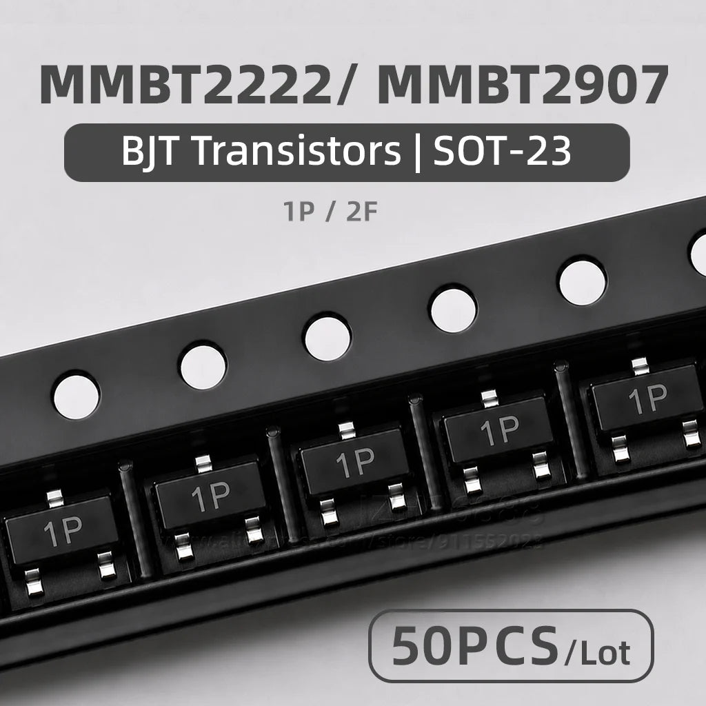 50PCS SOT-23 SMD Transistor MMBT2222 MMBT2907 Marking 1P 2F NPN PNP BJT Triode Switching Transistors Array Assortment Kit
