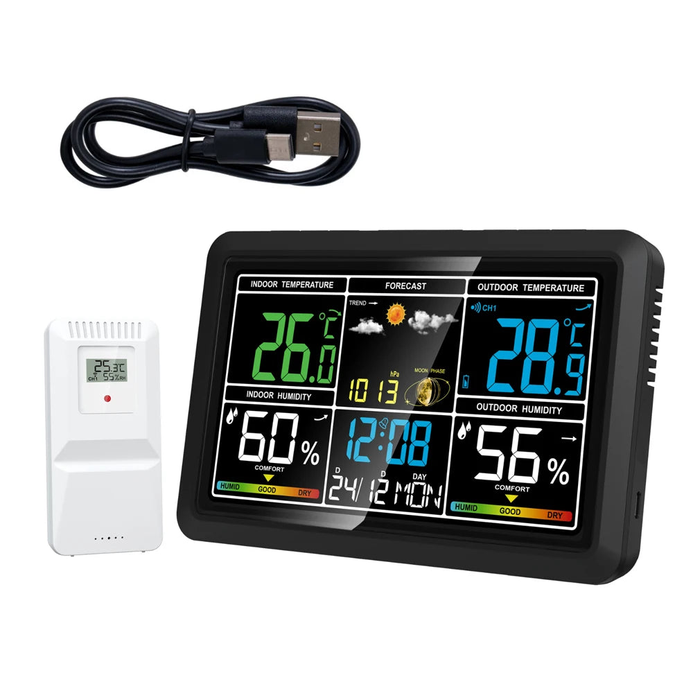 7.5 Inch Color Display Weather Clock with Indoor Outdoor Thermometer Hygrometer, Barometric Pressure , Alarm for Home Office