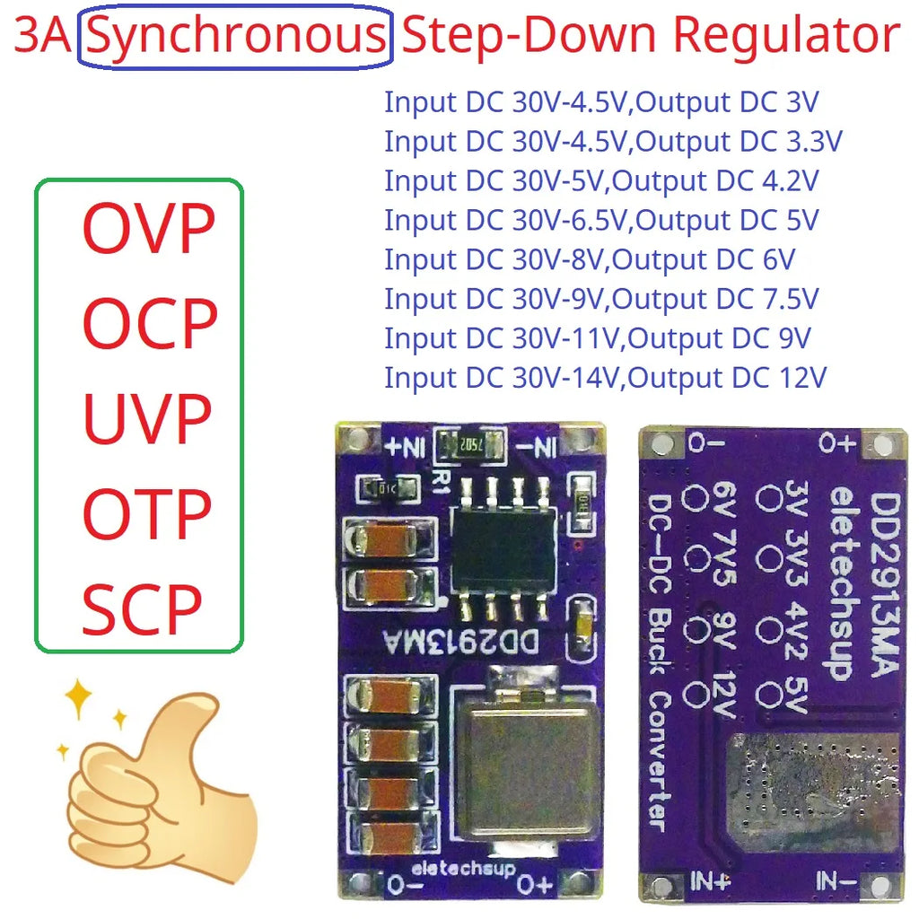 DC 5-30V to 3V 3.3V 4.2V 5V 6V 7.5V 9V 12V Power Supply 36W Synchronous DC-DC Buck Converter Module for 3D Printer Motor LED