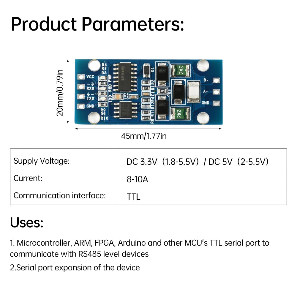 DC3.3V/5V TTL to RS485 Interconversion Module Serial Level Conversion Board Serial Hardware Auto Flow Control 74HC14+SP485 Chip
