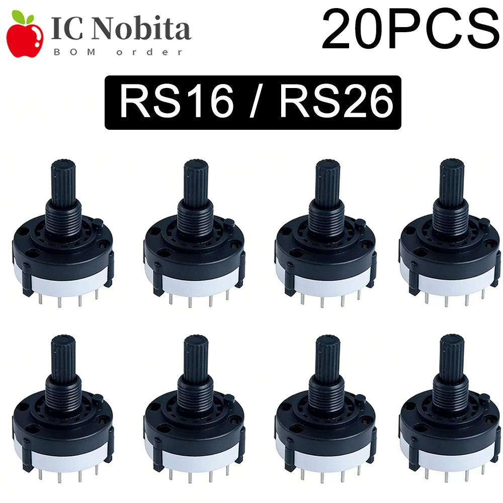 20PCS RS16 RS26 Selectable Band Rotary Channel Selector Switch Single Deck Rotary Switch Band Selector 1P12T 2P6T 3P4T 4P3T 1P5T