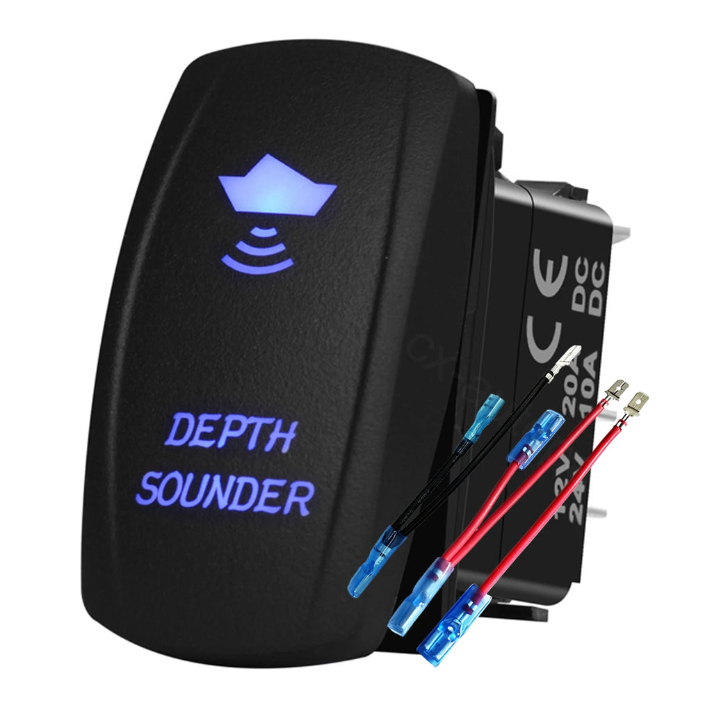 12V 24V Boat Trim Tabs Switch (ON)-OFF-(ON) Momentary Rocker Switch Waterproof Blue Light ON-OFF Toggle Switch With Harness